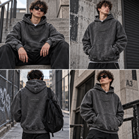 Sweat à capuche gris avec logo personnalisé, emblème ovale 3D, badge de poche poitrine, délavé à l'acide, coupe oversize, style streetwear, vente en gros, usine Chine