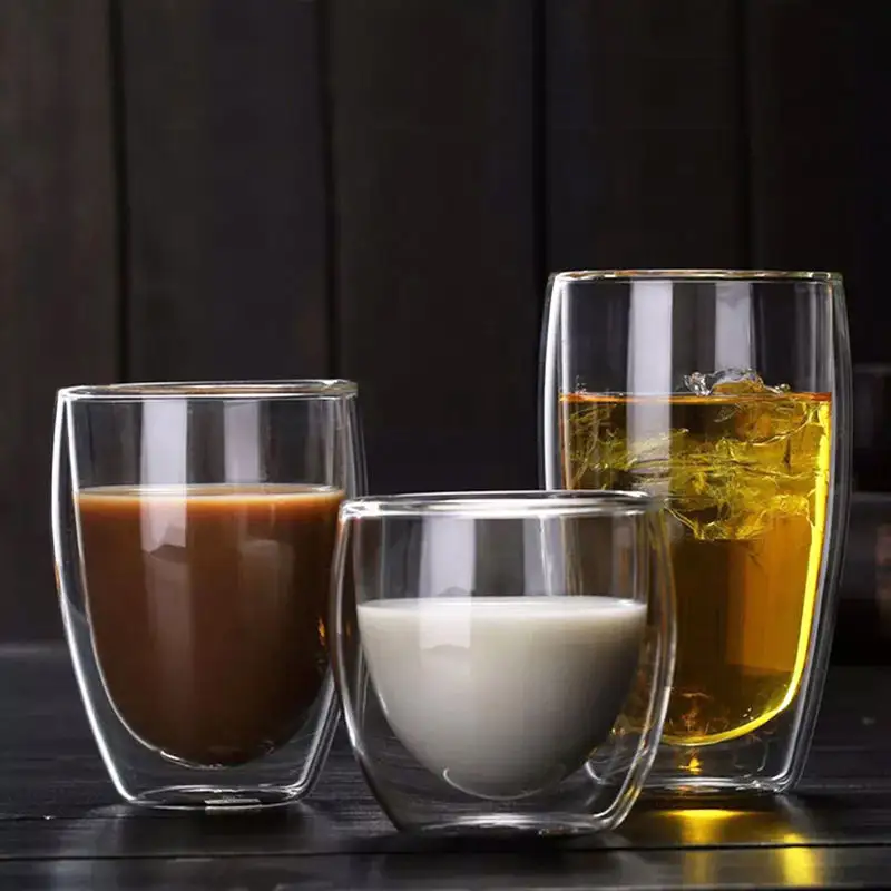 Sıcak satış ısıya dayanıklı borosilikat şeffaf cam çift duvar cam Espresso kahve kupalar