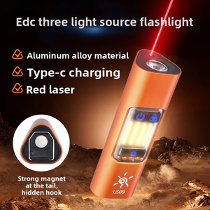 Lampe de poche multi-modes avec indicateur de faisceau rouge intégré, torche de travail portable à chargement USB-C avec crochet de suspension et règle de mesure - Product Image 2