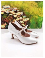Chaussures de danse de salon/latine pour femmes, en daim, talon de 7,6 cm, blanches, modèle professionnel moderne, pour candidats artistiques nationaux