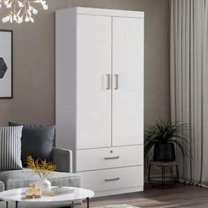 Meubles placard 2 casiers de porte, étagères réglables/tringles de suspension/tiroirs, armoire minimaliste moderne, chambre à coucher, <span class=keywords><strong>blanc</strong></span> - Product Image 4