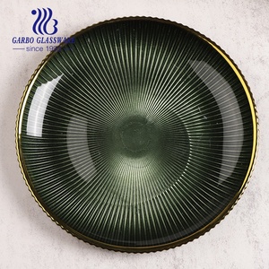 Assiettes de présentation <span class=keywords><strong>en</strong></span> <span class=keywords><strong>verre</strong></span> <span class=keywords><strong>gravé</strong></span> vert vintage de 13 pouces, vaisselle <span class=keywords><strong>en</strong></span> <span class=keywords><strong>verre</strong></span> transparent avec bord doré, vente <span class=keywords><strong>en</strong></span> gros - Product Image 4