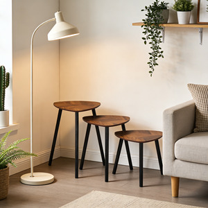 <strong>Nesting</strong> Sofa Side <strong>Tables</strong> <strong>Set</strong> <strong>of</strong> <strong>3</strong>, Triangular Wooden Accent <strong>Tables</strong> with Black Metal Legs for Living Room - Product Image 4