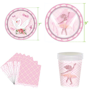Ensemble de vaisselle jetable pour fête d'anniversaire de fille DAMAI, décoration rose sur le thème du ballet, ensemble d'assiettes en papier - Product Image 3