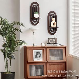 Estante flotante ovalado de madera color marrón rojizo, estante decorativo para exhibición en el diseño de interiores del hogar. - Product Image 1