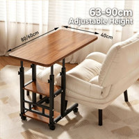 Table d'appoint mobile en forme de C à hauteur réglable, roulettes pivotantes silencieuses à 360 degrés avec freins, bureau pour ordinateur portable en bois et métal, étagères de rangement