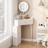 Ensemble de coiffeuse d'angle moderne blanche avec miroir rétractable et rotatif, éclairage et plateau en verre – Vente en gros