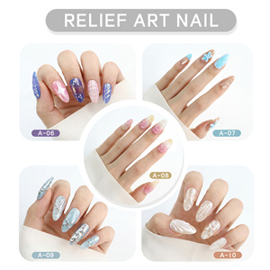 Juego de 10 <span class=keywords><strong>Uñas</strong></span> Postizas Largas con <span class=keywords><strong>Relieve</strong></span> <span class=keywords><strong>3D</strong></span> <span class=keywords><strong>en</strong></span> Forma de Almendra, <span class=keywords><strong>Uñas</strong></span> Postizas de Alta Calidad y Lujo para Dedos, Diseños Modernos y a la Moda - Product Image 4