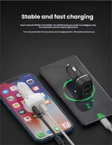 Chargeur de voiture 60W à charge rapide double USB-C, adaptateur de charge rapide Type-C pour iPhone 15 16 17 Pro Max – <span class=keywords><strong>En</strong></span> stock - Product Image 2