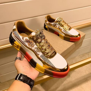 Nouvelles baskets de luxe pour hommes 2026, imprimé baroque, accents dorés, motif géométrique multicolore, à lacets - Product Image 1