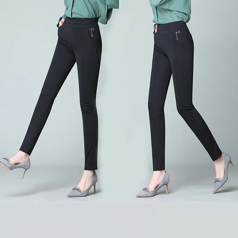 2022 Autumn women simple style high elastic bodycon trousers fashion street female solid color high waist thin pocket pants
