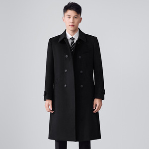 Unisex Woolen Coat Solid Color Double Breasted Long Overcoat For Hotel Office Work Uniform Autumn Winter Wear - Product Image 4