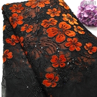 Tissu en dentelle de tulle polyester velours 3D floral perlé à sequins pour robe de mariée Bolivie Amérique du Sud