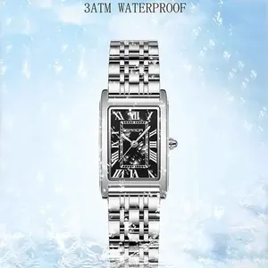 Montre <span class=keywords><strong>SANDA</strong></span> haut de gamme pour couple, design élégant, cadran rectangulaire, chiffres romains, mouvement à quartz, résistance à l'eau 3 bars - Product Image 1