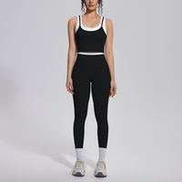 Ensemble de vêtements de sport avec étiquette de marque personnalisée, tissu effet seconde peau, leggings anti-transparence pour le sport et les loisirs, texture côtelée, faible MOQ, vente en gros