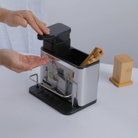 Distributeur de savon double multifonctionnel pour cuisine, support éponge 3-en-1, en acier inoxydable, antirouille, sur pied, pour évier - Stock disponible pour dropshipping