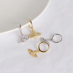 Moda lujo planeta S925 plata pura NIS viento Saturno con incrustaciones de circón curso apilado pendientes creativos - Product Image 4