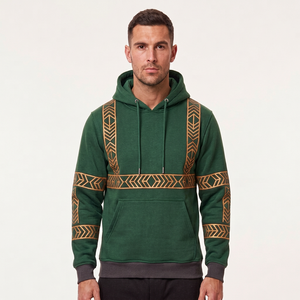 custom reflective safety hoodie men forest green orange geometric tape <b>fleece</b> pullover hooded sweatshirt warm winter road top - Product Image 1