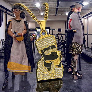 Collar con colgante de cristal de Hip Hop para hombre, aleación chapada en oro ostentosa, protección del medio ambiente, estilo Punk de <span class=keywords><strong>caballero</strong></span> para hombre negro - Product Image 3