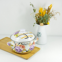Set Peralatan Masak Bunga Penuh, Lima Buah Pot Enamel Kualitas Tinggi 18-26Cm Besi Cor Dilapisi Enamel Ungu