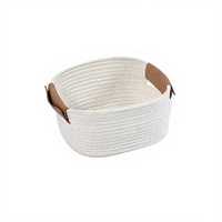 Panier de rangement en coton avec poignée en cuir pliable pour le salon et la chambre à coucher, cadeau de rangement pour la maison