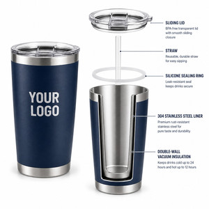 Custom Logo 20oz Vacuum Insulated Tumbler 304 Stainless Steel Travel Mug with Straw and Leak Proof Lid For <b>Hot</b> and Cold <b>Drinks</b> - Product Image 2