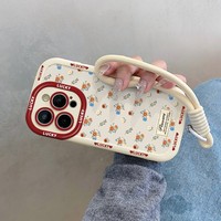 Coque de téléphone portable INS Floral Fragments pour iPhone 16 13 14 18 11 Pro Max, coque souple avec chaîne, Funda, coque arrière souple