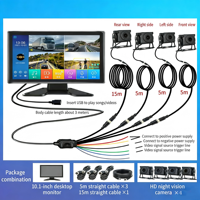 Écran tactile 10,1 pouces, écran partagé 4 voies, moniteur MP5 DVR pour voiture avec BT FM 170 ° Caméra AHD 1080P pivotante pour camping-car/camion/bus/remorque
