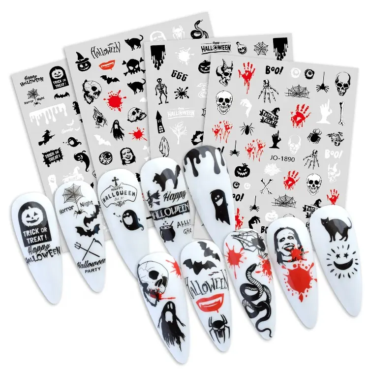 Halloween Serie Nagelstickers 3d Zelfklevende Schedel Cartoon Grappige Nagelsticker