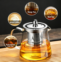 Théière en Verre Compatible Plaque de Cuisson avec Infuseur Amovible pour Thés en Fleurs et en Vrac