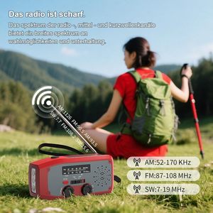 Radio Solar de Emergencia con Manivela, <span class=keywords><strong>Linterna</strong></span> LED, Alarma SOS, AM/FM, Batería de 2000mAh, USB, para Interiores/Exteriores, Camping - Product Image 3