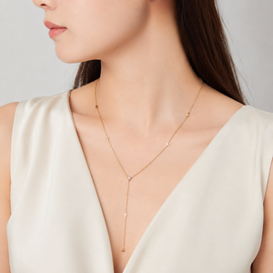 Collar con Cruz en Y de Acero Inoxidable, Chapado al Vacío en Oro de 14K, con Punta Central de Zirconia, Cadena de 45cm, Tono Oro y Plata - Product Image 5