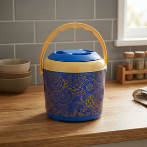 Carafe à eau moderne en plastique bleu et jaune Anax 5L, distributeur de boissons avec poignée, motif en relief, certifiée CIQ/LFGB/CE pour usage domestique - Product Image 3