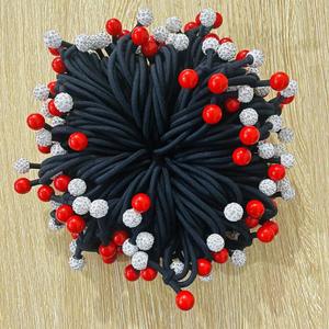 Élastique à cheveux S216 avec perles rouges et boule de diamant blanc, Bijoux en gros à 1 Yuan, Bijoux populaires, Bandeau mignon, Élastique à cheveux avec perles rouges - Product Image 5