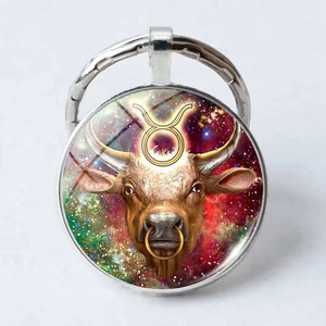 Wholesale Twelve Constellations Key Chain Pendant Glass Ball Pendant Metal Key Chain