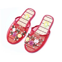 Chaussons d'été pour femmes de style chinois, en EVA brodé, à bout fermé, avec motif floral créatif, en maille respirante, à enfiler, à talons ouverts, rafraîchissants pour la maison