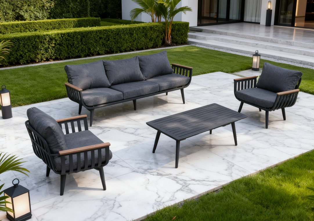 Black 3-seat+2single+1tea table