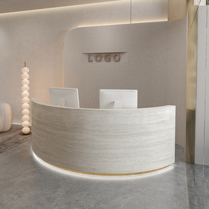 <strong>Modern</strong> Arc-Shaped Travertine Stone Front Reception <strong>Desk</strong> for Beauty Salon Clothing Store Company Hand Painted Cashier <strong>Information</strong> - Product Image 4