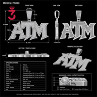 Collier pendentif lettre ATM à pointe gothique gravée sur mesure en argent sterling 925, entièrement micro-pavé de moissanite VVS, style Iced Out