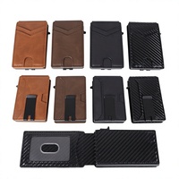 Porte-cartes automatique RFID anti-fraude en aluminium avec fenêtre d'identification, en cuir PU, avec pince à billets, personnalisable, unisexe, fin