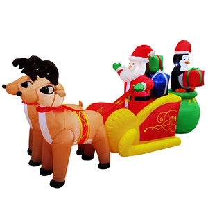 8FT LED DC Powered Waterproof <b>Light</b>-<b>Up</b> Inflatable <b>Reindeers</b> Pulling Santa Penguin Sleigh Christmas <b>Outdoor</b> Decor Garden Party - Product Image 1