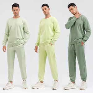 Men's Sweatshirt Set Solid Color French Terry Crew Neck Jogger Pants Spring Autumn Loose Fit European Style - Product Image 3