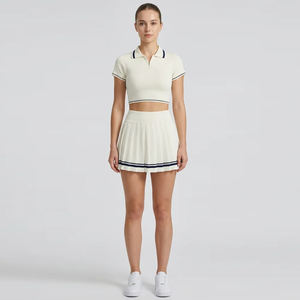 Completo da Tennis Personalizzato per Donne, Abito Colorblock per Pickleball e Padel, Top Corto con Colletto a <span class=keywords><strong>Polo</strong></span> e Maniche Corte, Set con Gonna Plissettata per Golf e Tennis - Product Image 2