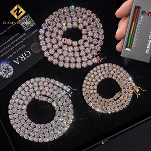 ZUANFA JEWELRY Ensemble de bijoux Hip Hop pour homme, Collier et bracelet tennis en argent 925 plaqué rhodium, entièrement sertis de diamants ronds - Product Image 1