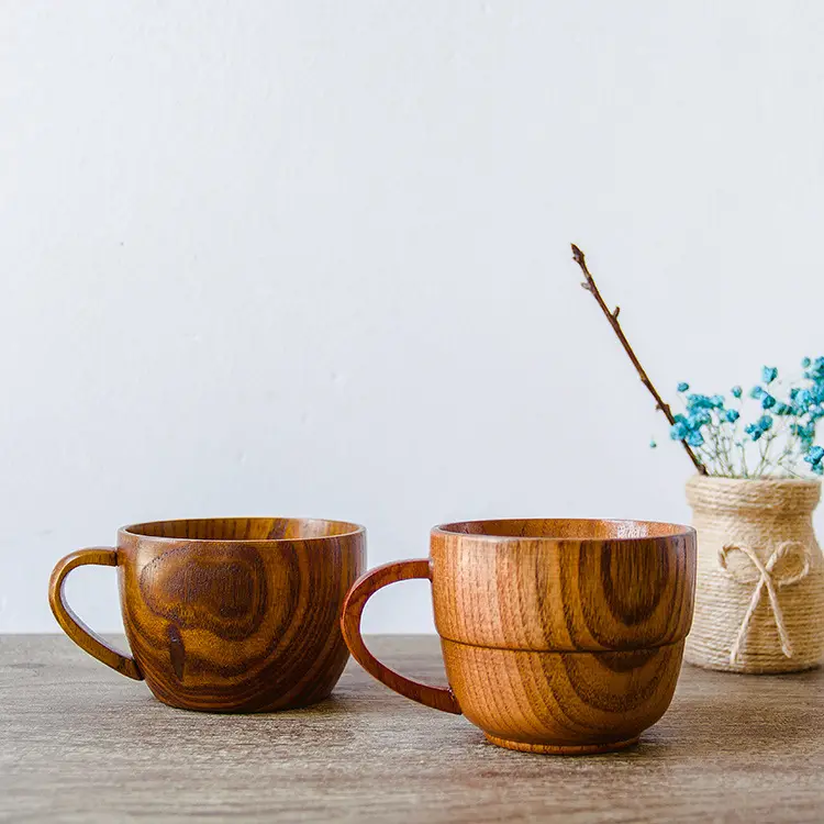 OWNSWING High Quality Eco Friendly Wooden Tea Coffee Cup Natural Mugs Wood Cups With Handles