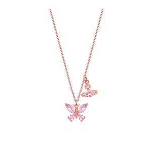 Nouvelle Collection Printemps-Été : Collier Tendance Reine Mère, Papillon Diamant Rose, Saturne Élégante, Chaîne de Clavicule Douce Vivienne pour Femme - Product Image 1