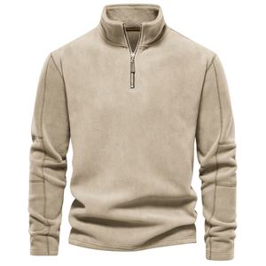 Sudadera de Manga Larga de Forro Polar Sólido y Versátil para Hombre con Bordado Personalizado, Cuello Alto y Media Cremallera para la Temporada de Otoño - Product Image 5
