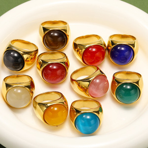 Bague de mariage anti-ternissement en acier inoxydable plaqué or 18 carats avec pierre œil de chat colorée et étanche, par Zhongzhe Fashion - Product Image 3