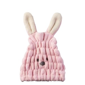 Gorro de ducha de conejito de dibujos animados para niños, gorro de secado de pelo elástico de lana coral, de felpa gruesa, blanco, azul, rosa - Product Image 5