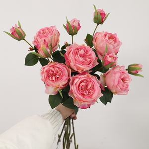 <span class=keywords><strong>Bouquet</strong></span> <span class=keywords><strong>de</strong></span> <span class=keywords><strong>fleurs</strong></span> artificielles haut <span class=keywords><strong>de</strong></span> gamme style européen Dela Show Rose Vintage à 2 têtes avec bords brûlés pour mariage et décoration intérieure - Product Image 2